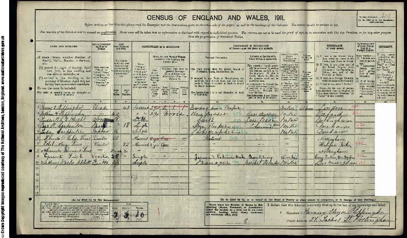 Rippington (William Henry) 1911 Census